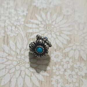 Pandora Sterling Silver Birthday Bloom December Blue Turquoise Flower Bead Charm